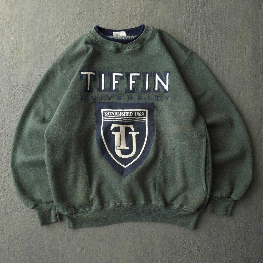 Vintage 80s Velva Sheen Green Tiffin University Sweatshirt Size L Hand Dyed